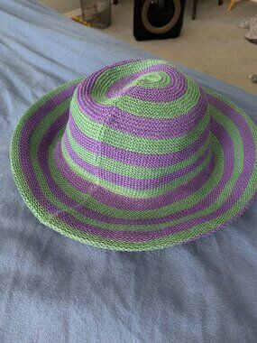 Mott Purple & Green stripe packable hat  - one size